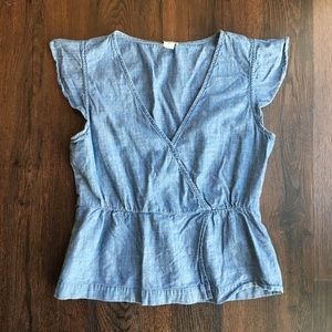 J by J Crew Flutter Sleeve Faux Wrap Denim Chambray Sz 8